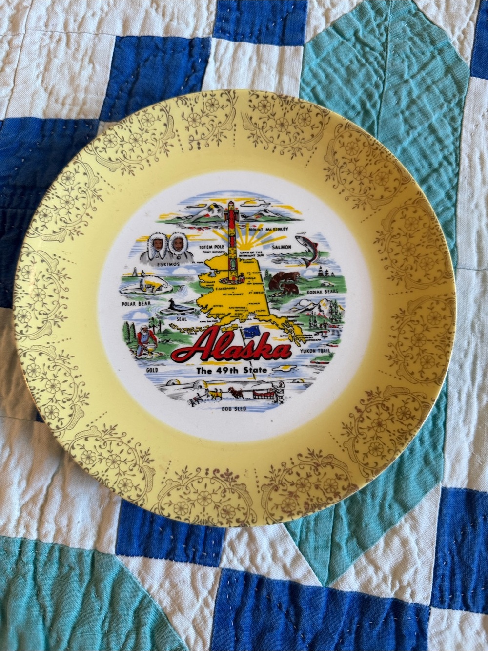 Vintage Alaska Decorative Plate - Yellow and Red